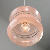 Vintage Italian Chrome and Pink Glass Pendant Lamp