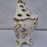Moustiers ceramic flower pick with bird and flower decor
