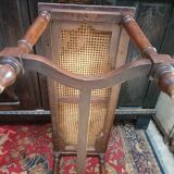 Wooden bench or piano bench with tanned seat