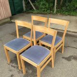 4 Scandinavian chairs in solid wood and blue fabric