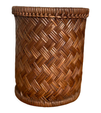 Panier bouteille cache-pot en rotin vintage