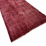 Distressed Turkish Narrow Runner 270 x 100 cm Wool Vintage rug, Over-dyed Red