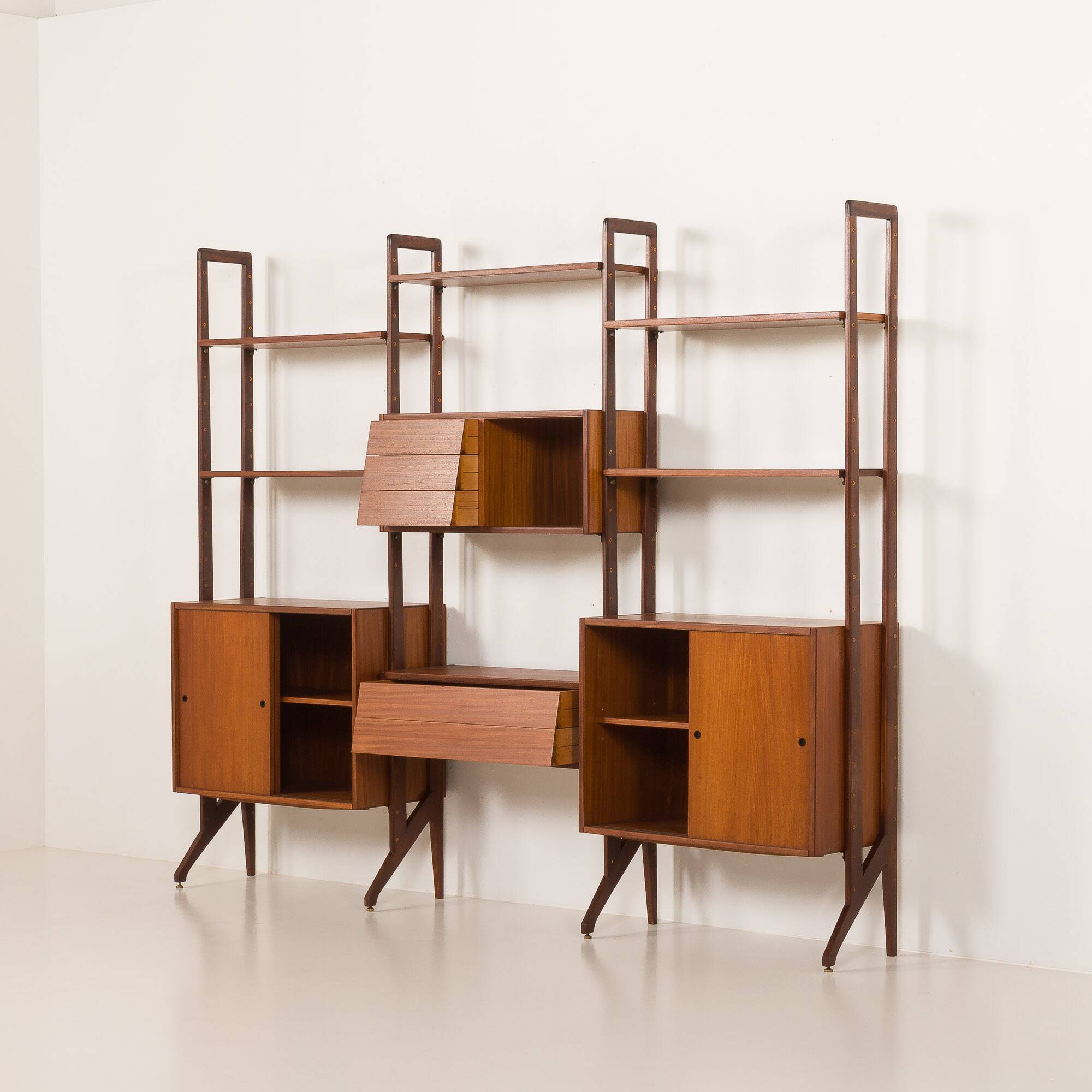 Italian freestanding wall unit or room divider in teak, 1960s
