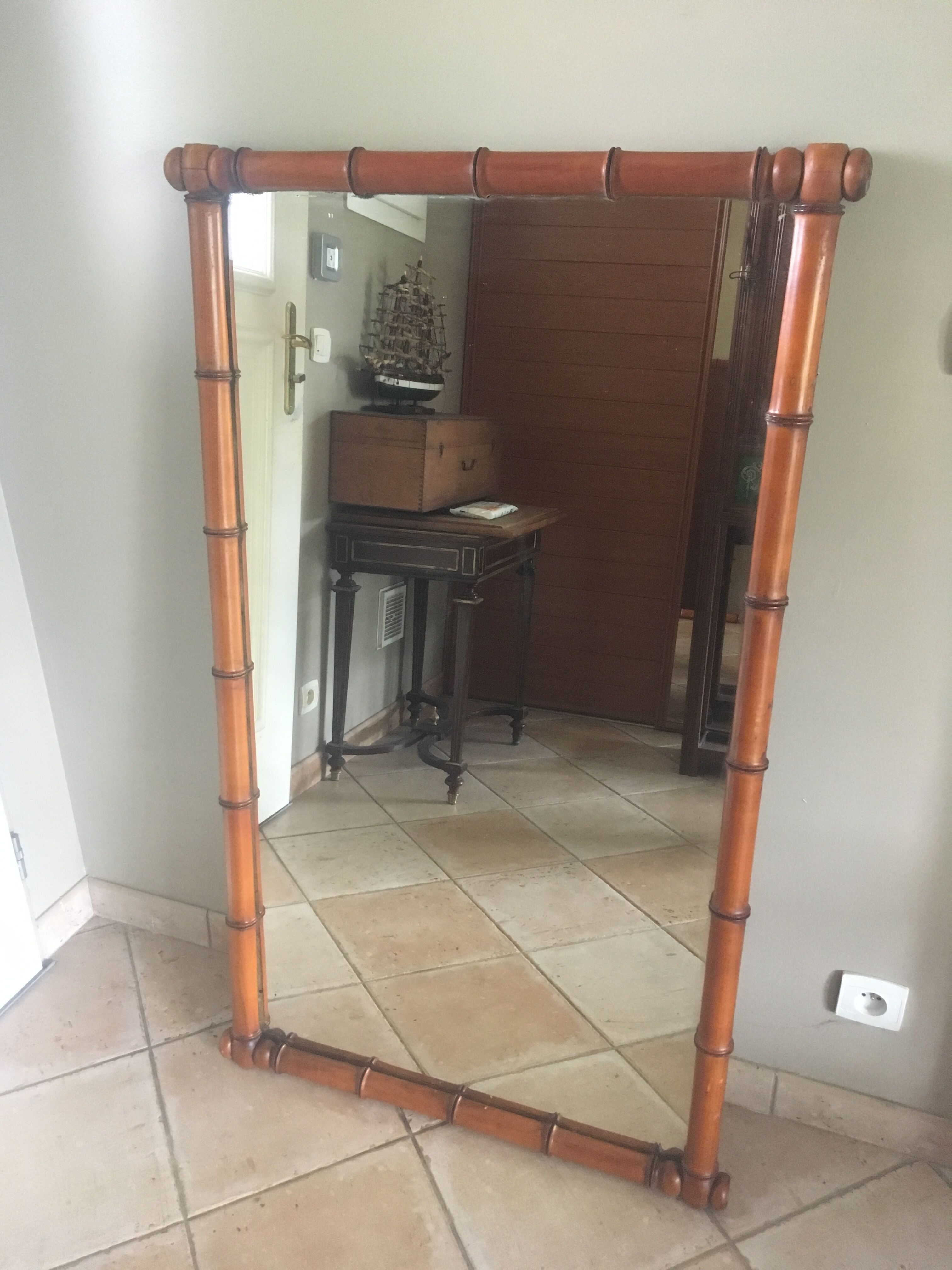 Ancient bamboo-style wood mirror