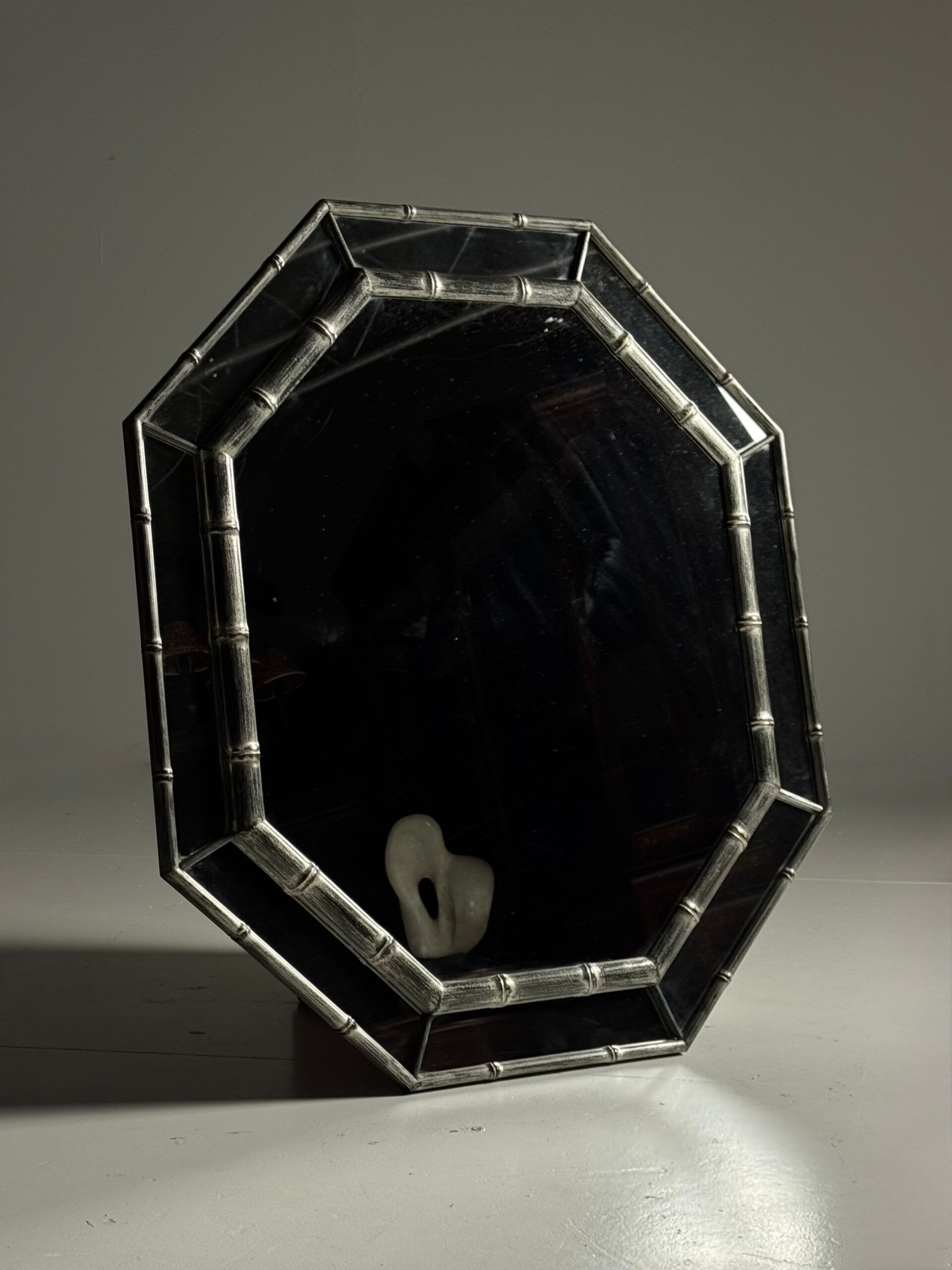 Octagonal faux bamboo mirror silver colour