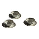 Lot de 3 tasses en porcelaine de Limoges dorées et soucoupes H4
