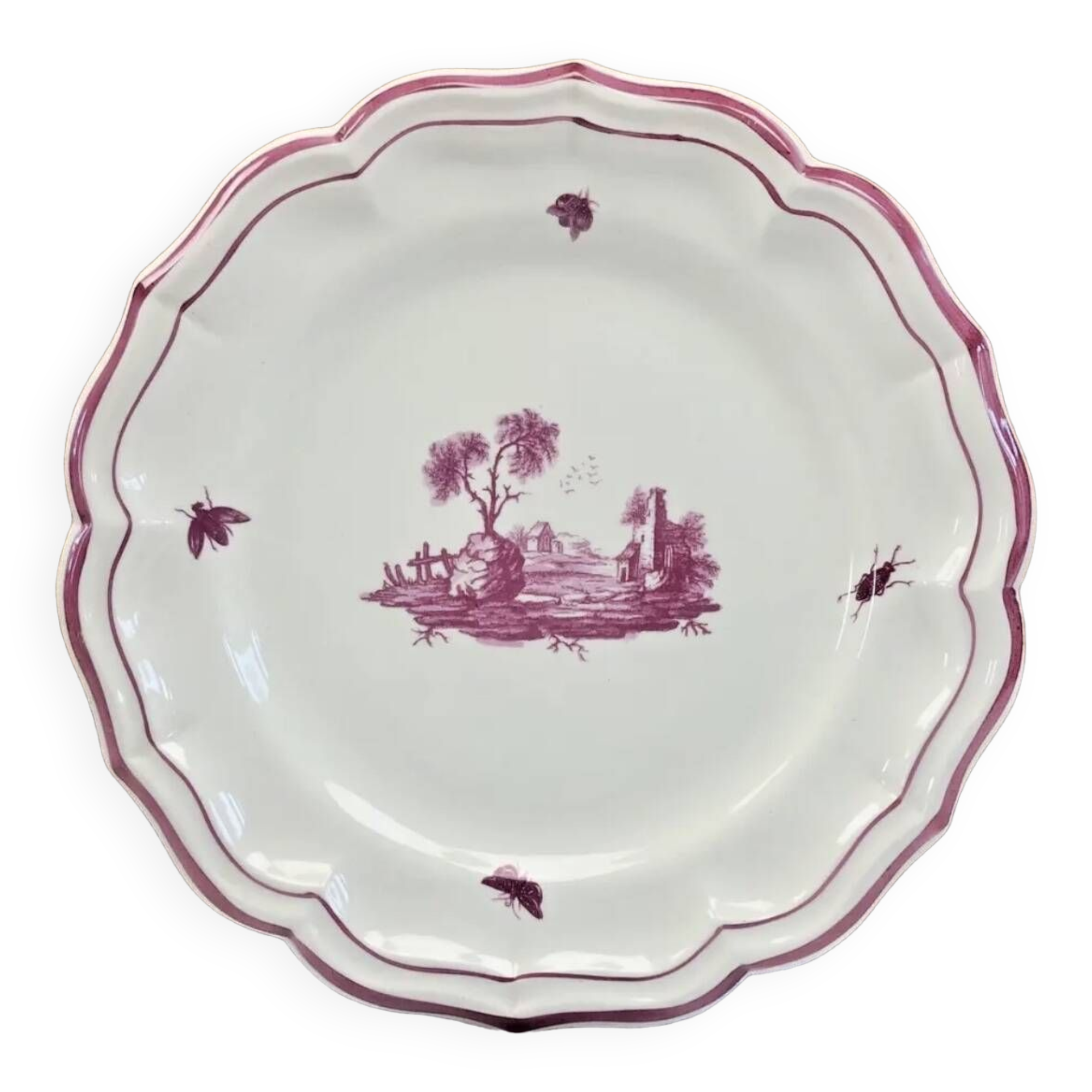 Round dish Gien model pink landscapes 1960 1971