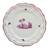 Round dish Gien model pink landscapes 1960 1971