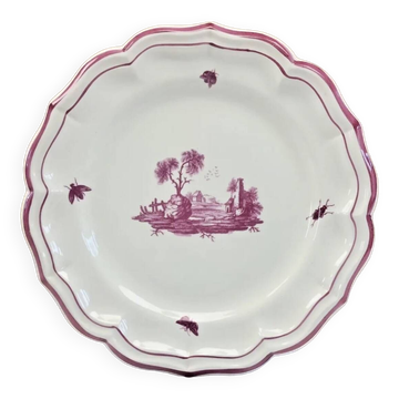 Round dish Gien model pink landscapes 1960 1971