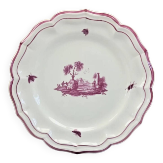 Round dish Gien model pink landscapes 1960 1971