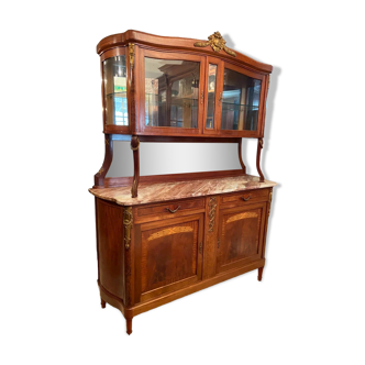 Sideboard two body mirror top marble decoration inlaid bronze Louis XVI