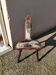 Brutalist tripod chair in wood and vintage leather