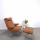 Vintage COR Swing armchair with ottoman, Reinhold Adolf, cognac leather