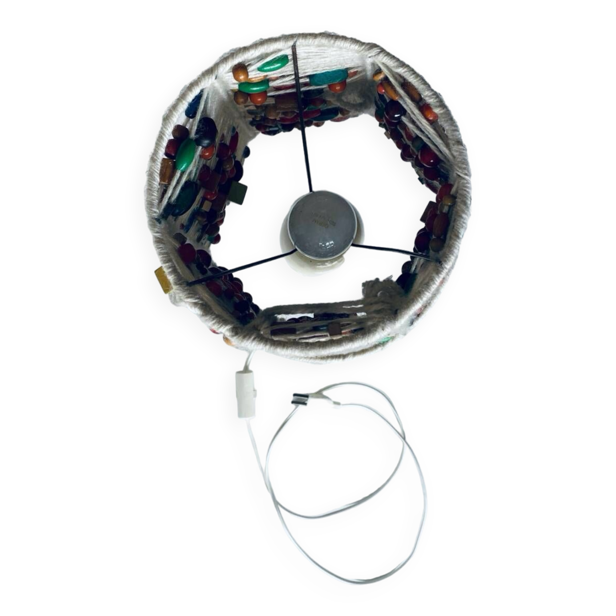 Lamp in turned wood and beads