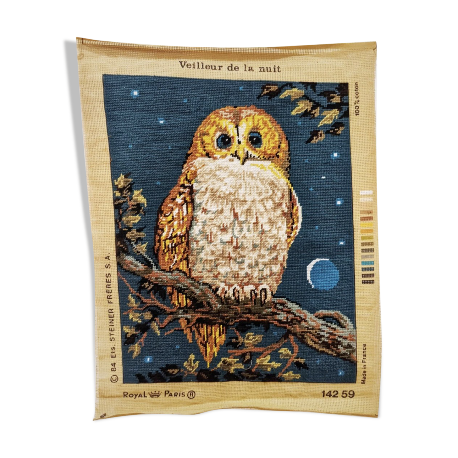 Vintage tapestry "The watchman" with cross stitch. In perfect condition.