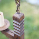 Wooden pendant light, vintage pendant light, 2-light wooden hanging lamp, Gothic