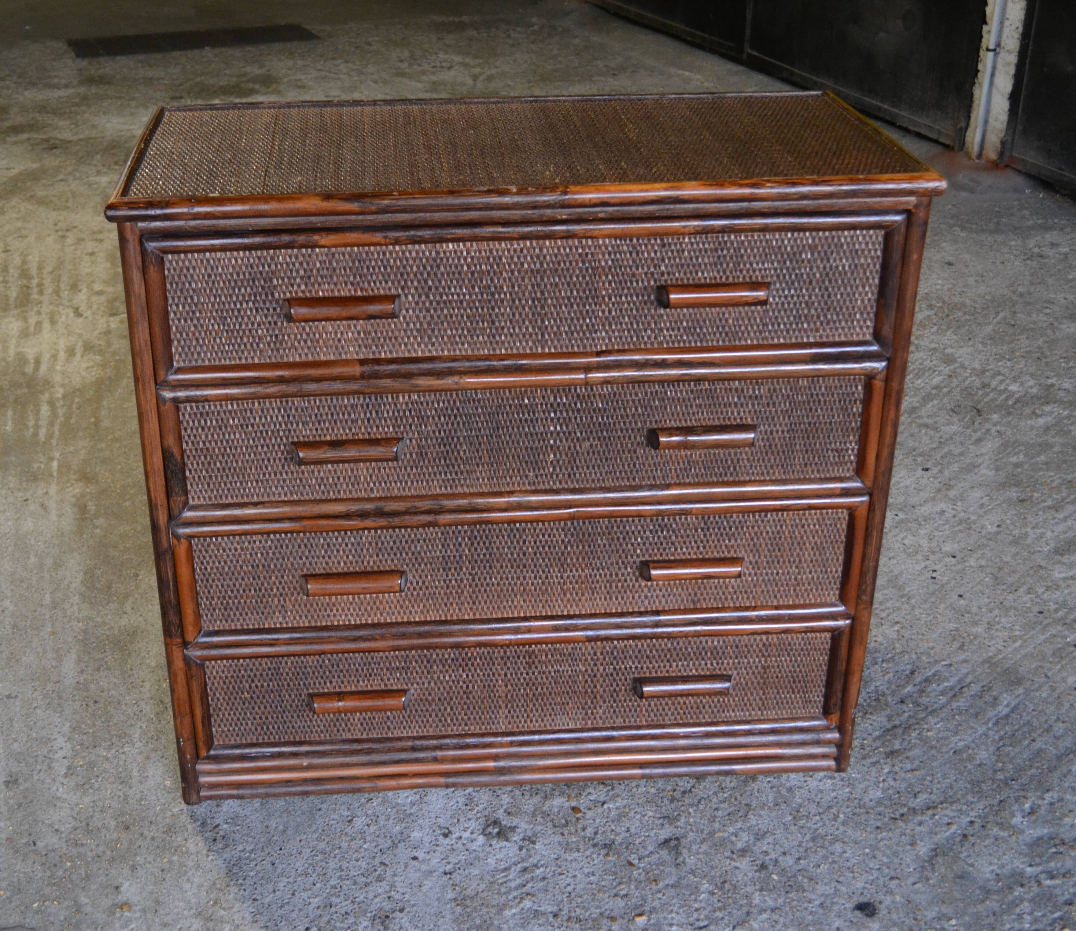 commode rotin et bambou années 70