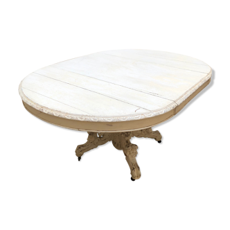 oval white cerused wood dining table