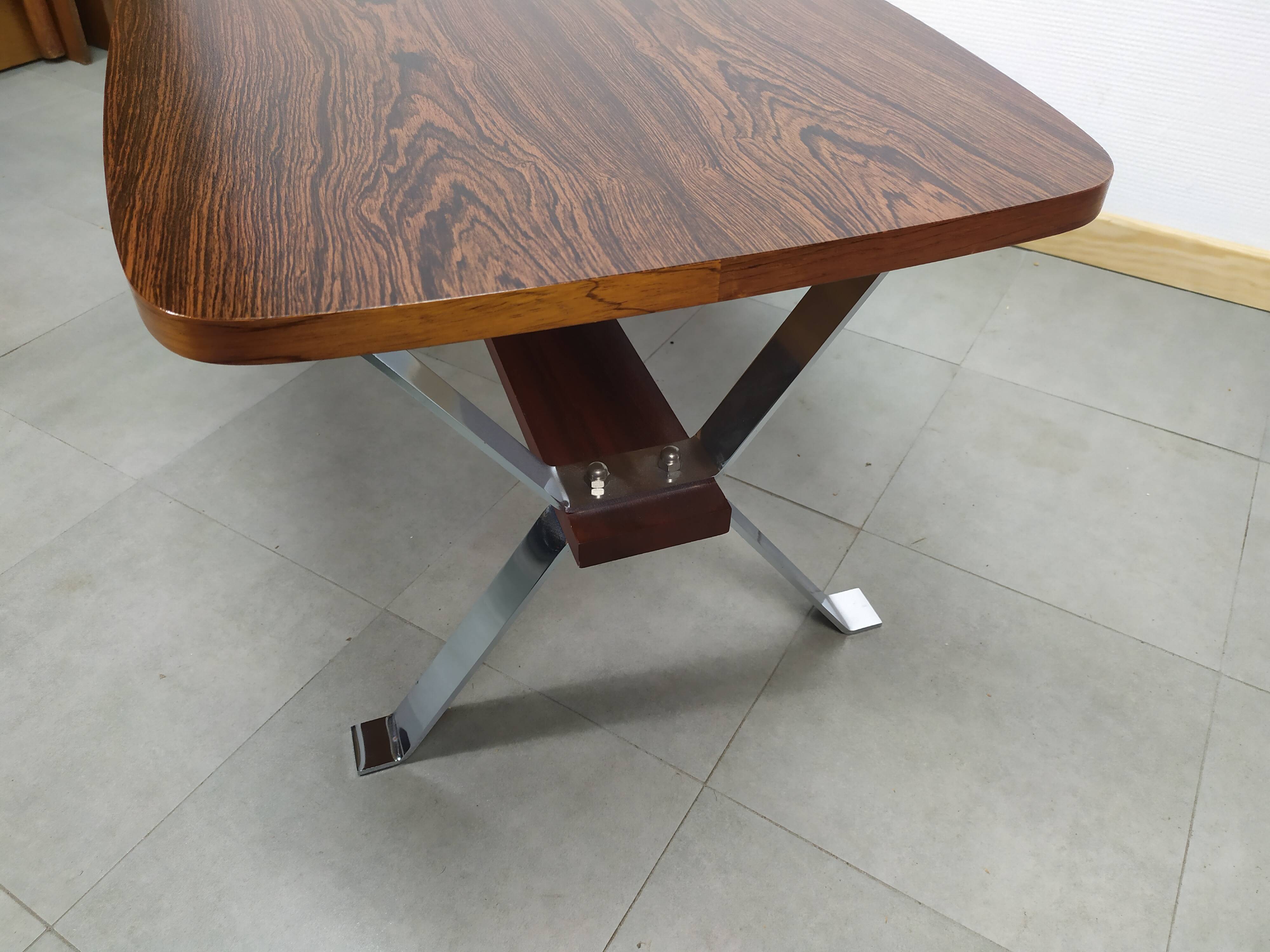Table basse art déco vintage bois carrelage chrome
