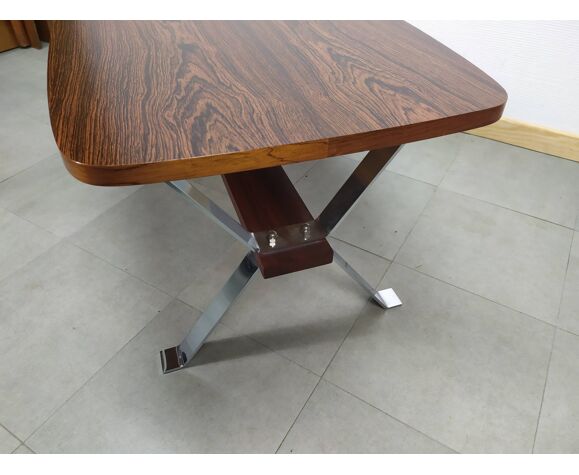 Table basse art déco vintage bois carrelage chrome | Selency