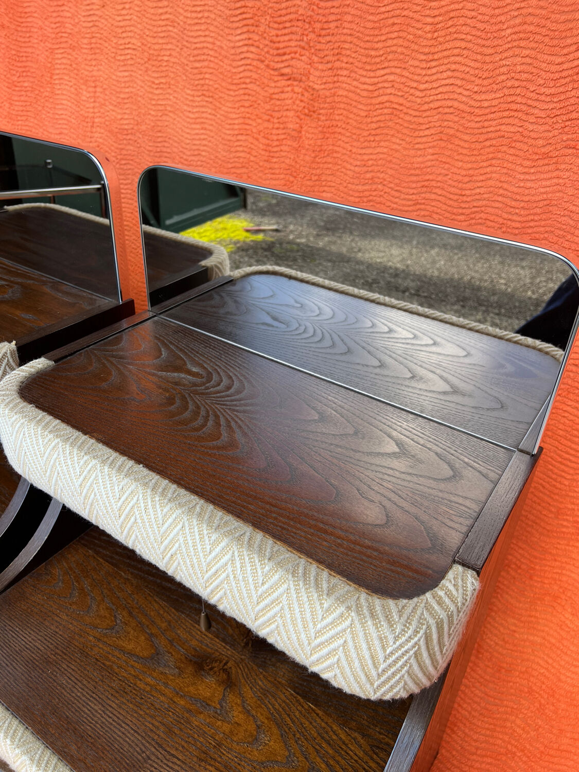 SET OF 2 VINTAGE 1970S NIGHTSTANDS/SOFA ENDS IN WOOD AND FABRIC