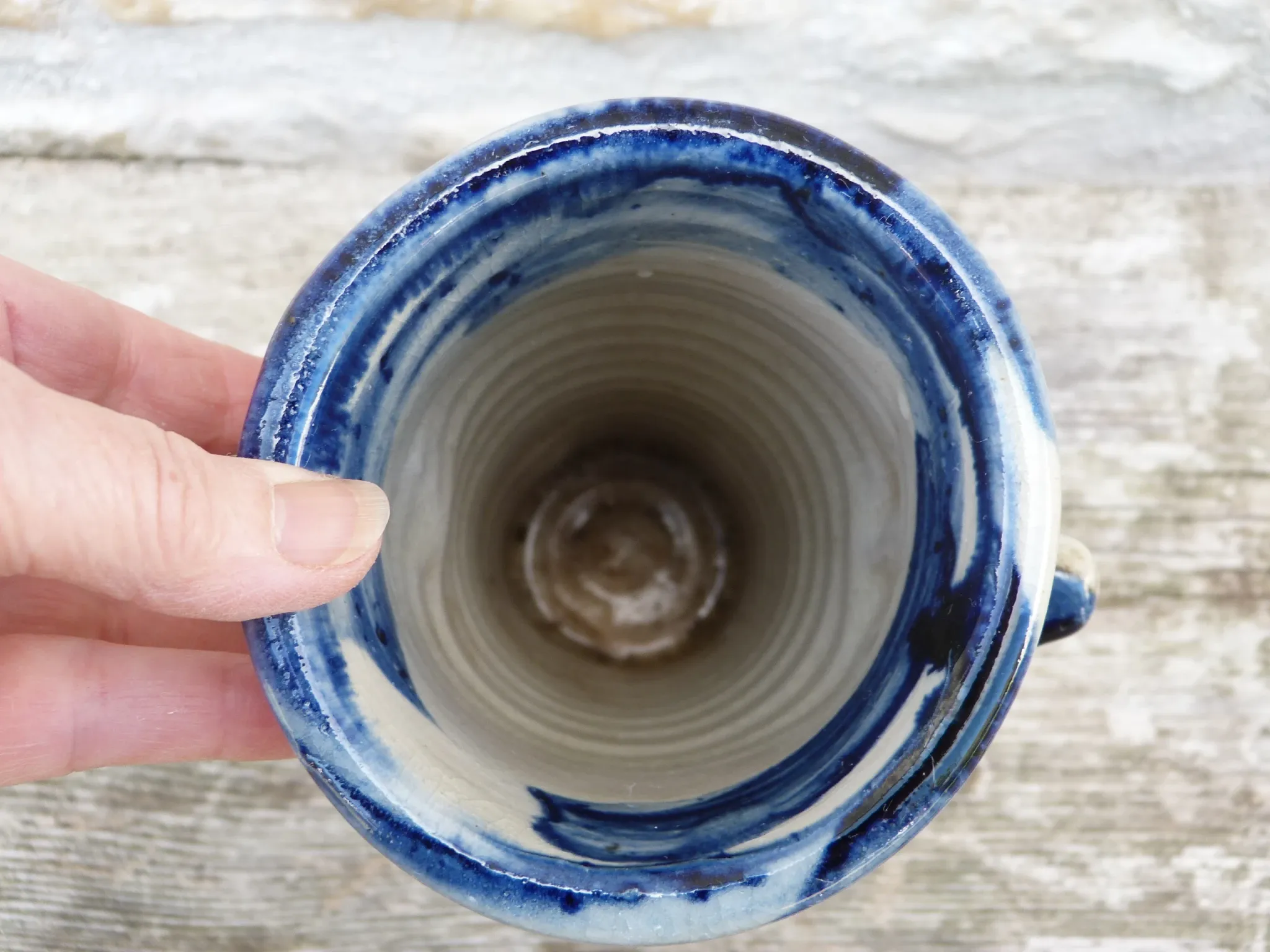 Vintage 1950 Brutalist vase in pottery with blue glazes, signed Blaso.
