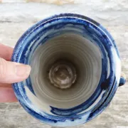Vintage 1950 Brutalist vase in pottery with blue glazes, signed Blaso.