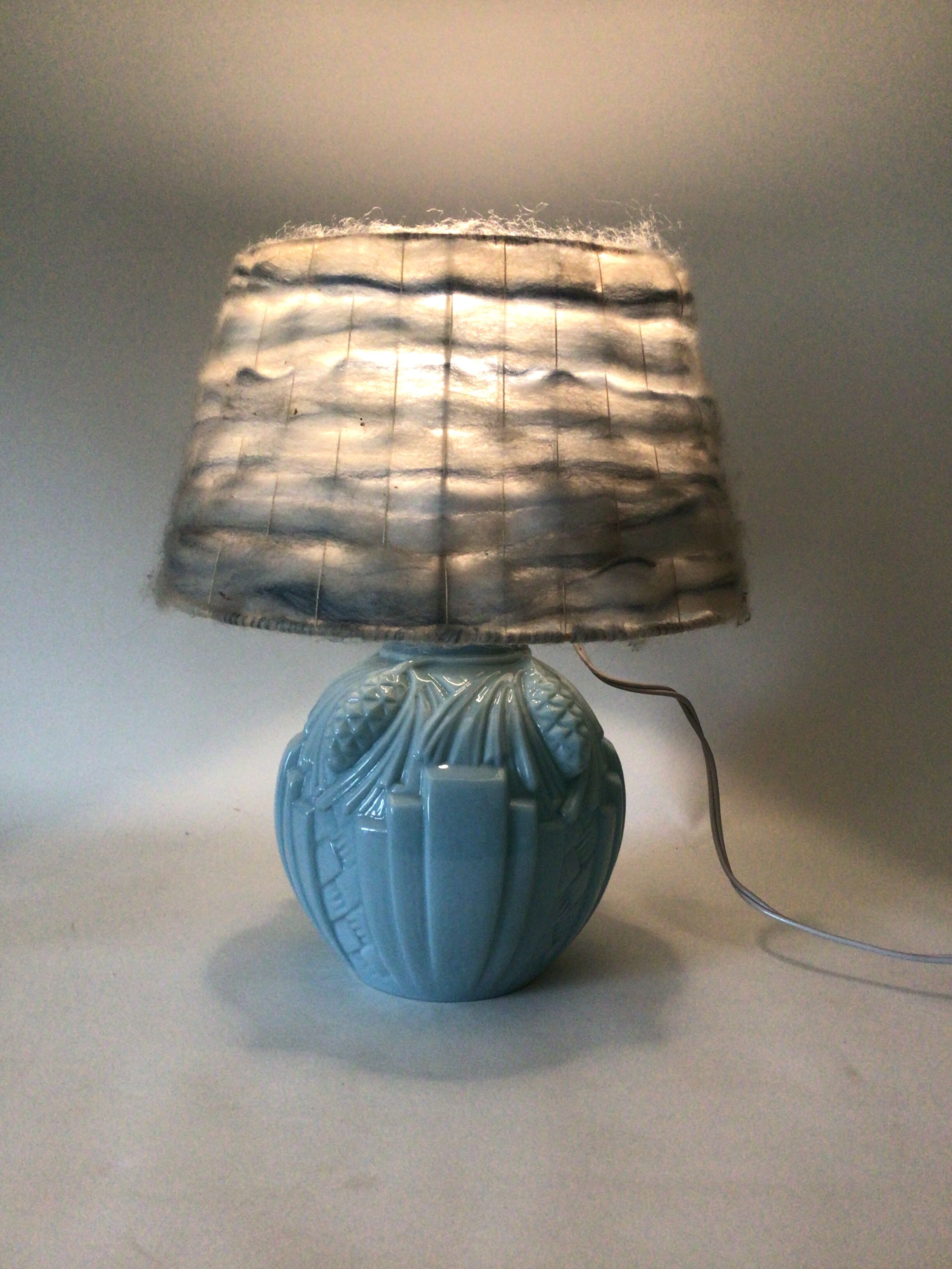 Art Deco blue opaline lamp