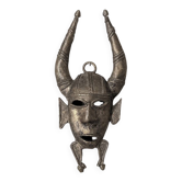 Handcrafted bronze wall mask, Sénoufo African art.