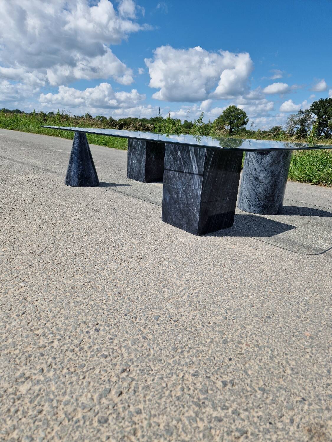 Vintage sculptural marble and glass coffee table from the 80s
