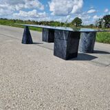 Vintage sculptural coffee table in marble and glass from the 80s