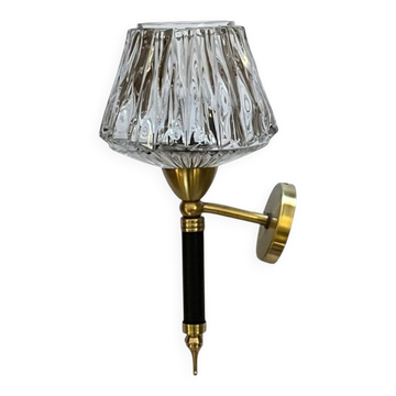Applique murale vintage torche flambeau en laiton, globes en verre épais