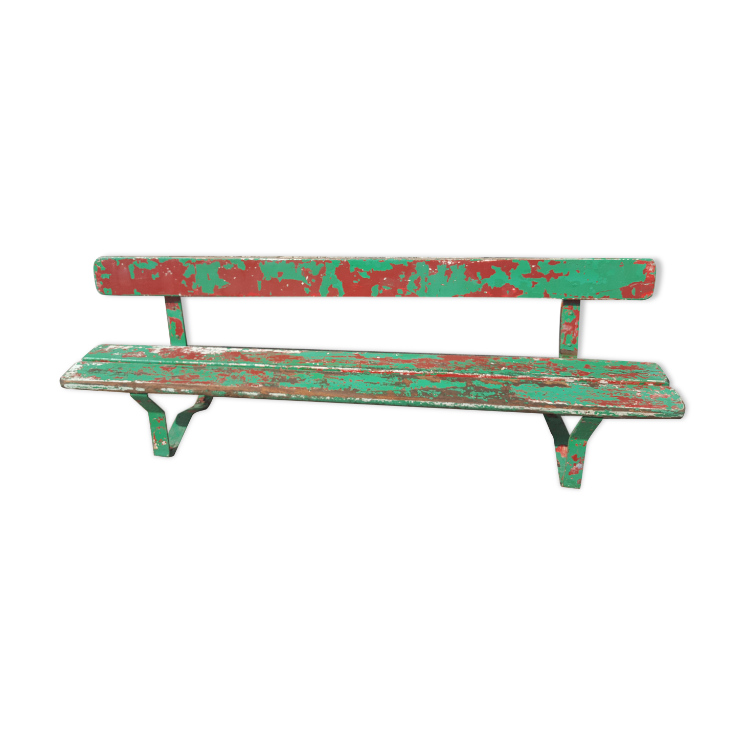 Former school bench patina green red