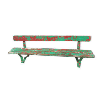 Ancien banc d' école patine vert rouge