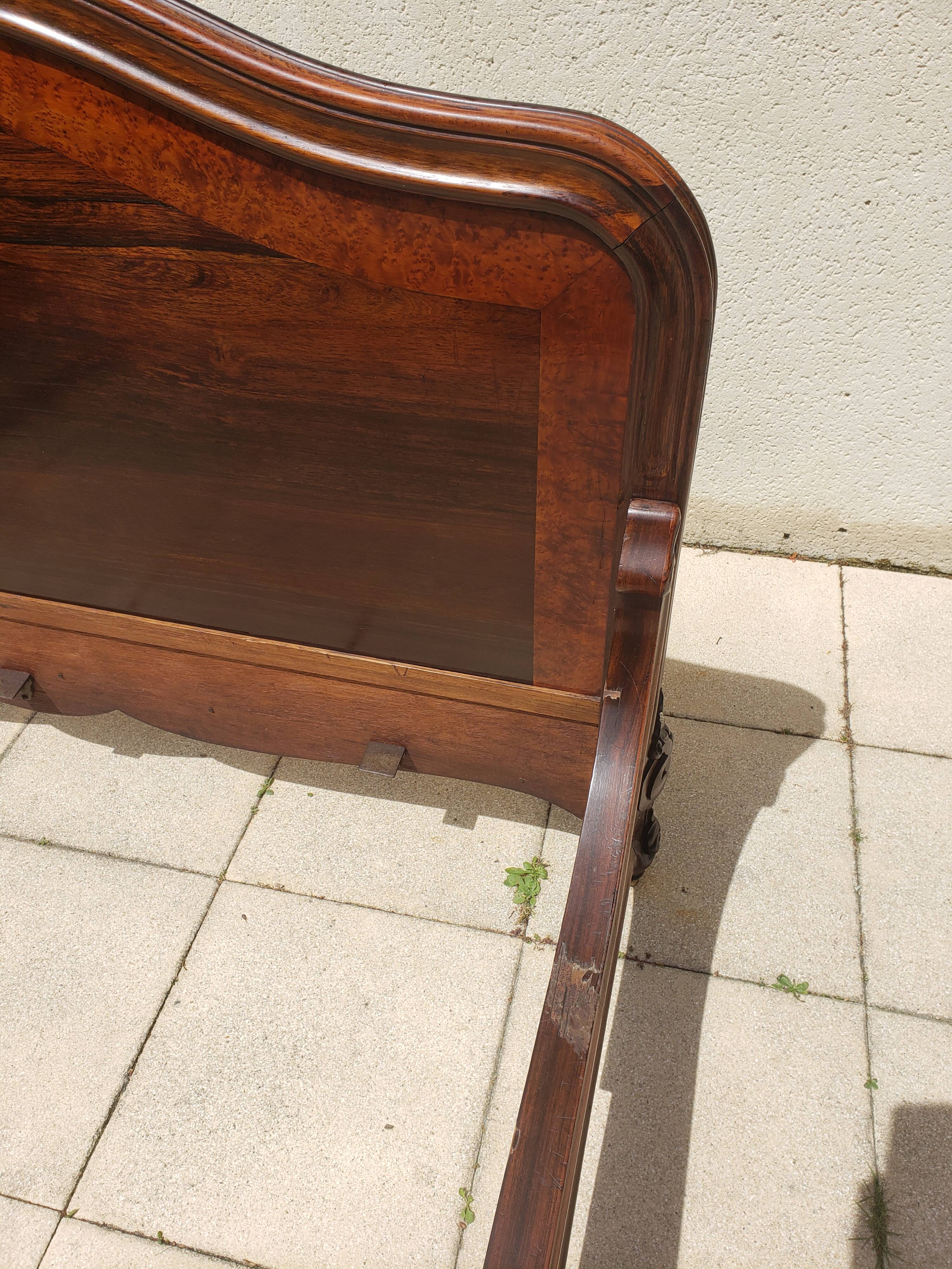 Bed in solid walnut and very old walnut burl