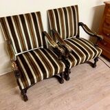 Large pair of Louis XIV style armchairs in walnut