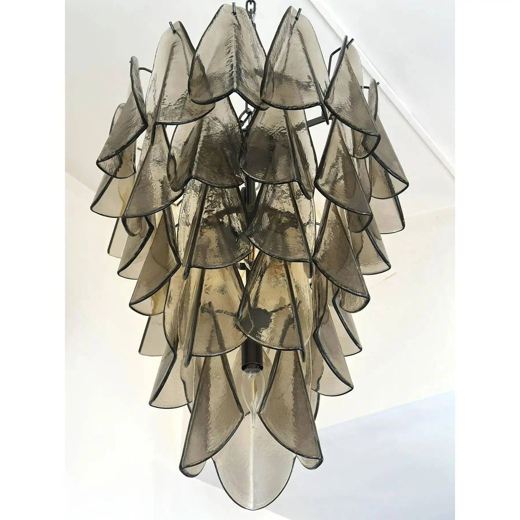 Luxury Smoked Fumé Murano Glass “Rondini” Chandelier with Cascading Design