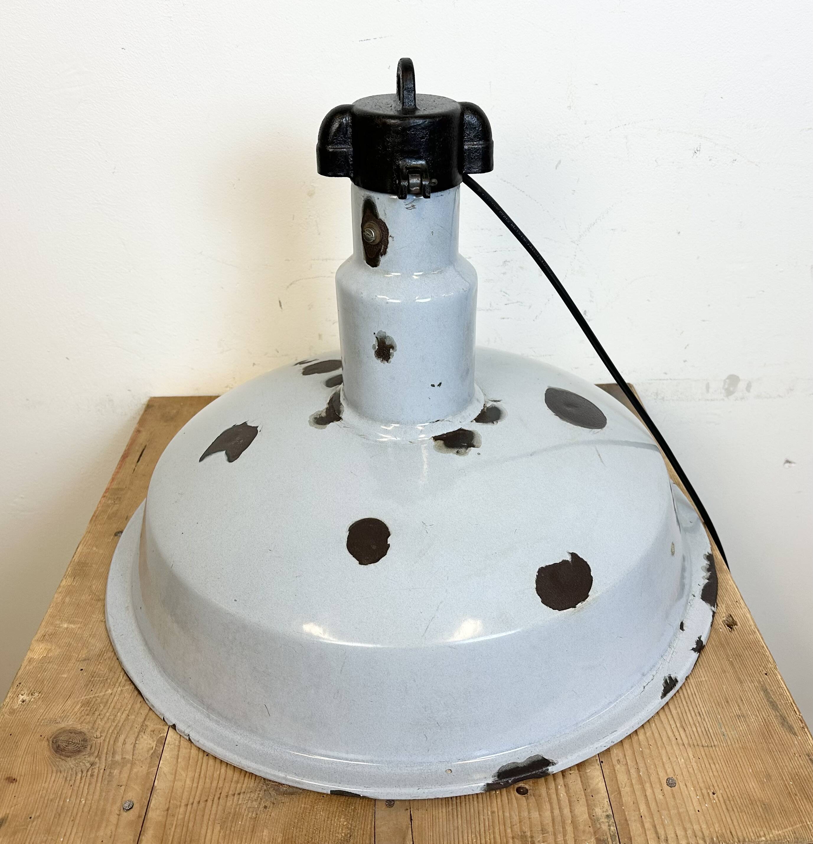 Large Industrial Midcentury Grey Enamel Factory Lamp, 1950s