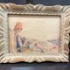 Dry pastels on paper “woman knitting on the beach”