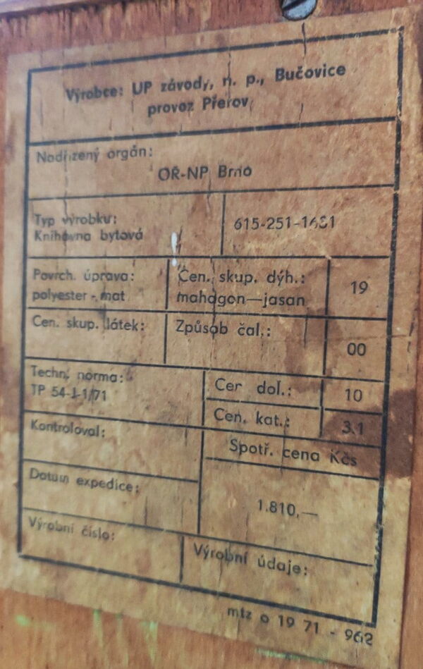 Bibliothèque de F. Mezulanik pour UP Závody Tchécoslovaquie, années 1960