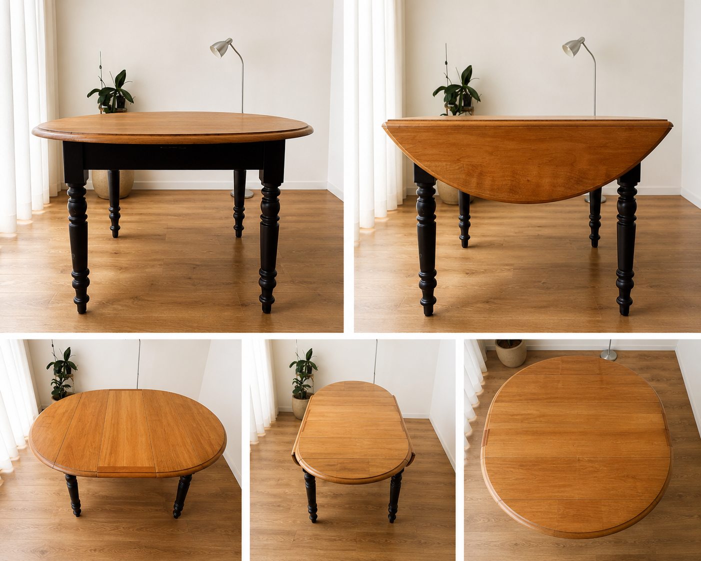 Vintage Solid Wood Extendable Dining Table – Round Drop Leaf Table