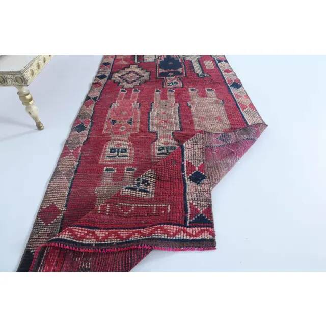 Vintage Turkish Hand-Knotted Wool Cotton Purple Runner 90x288