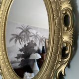 Miroir ovale doré années 70