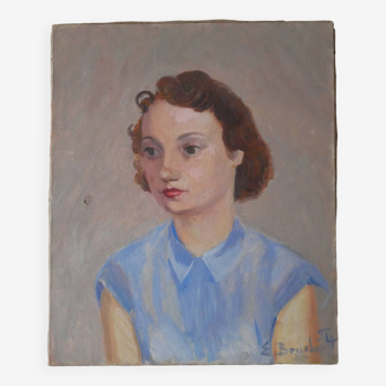 Peinture portrait de jeune femme années 50
