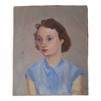 Peinture portrait de jeune femme années 50