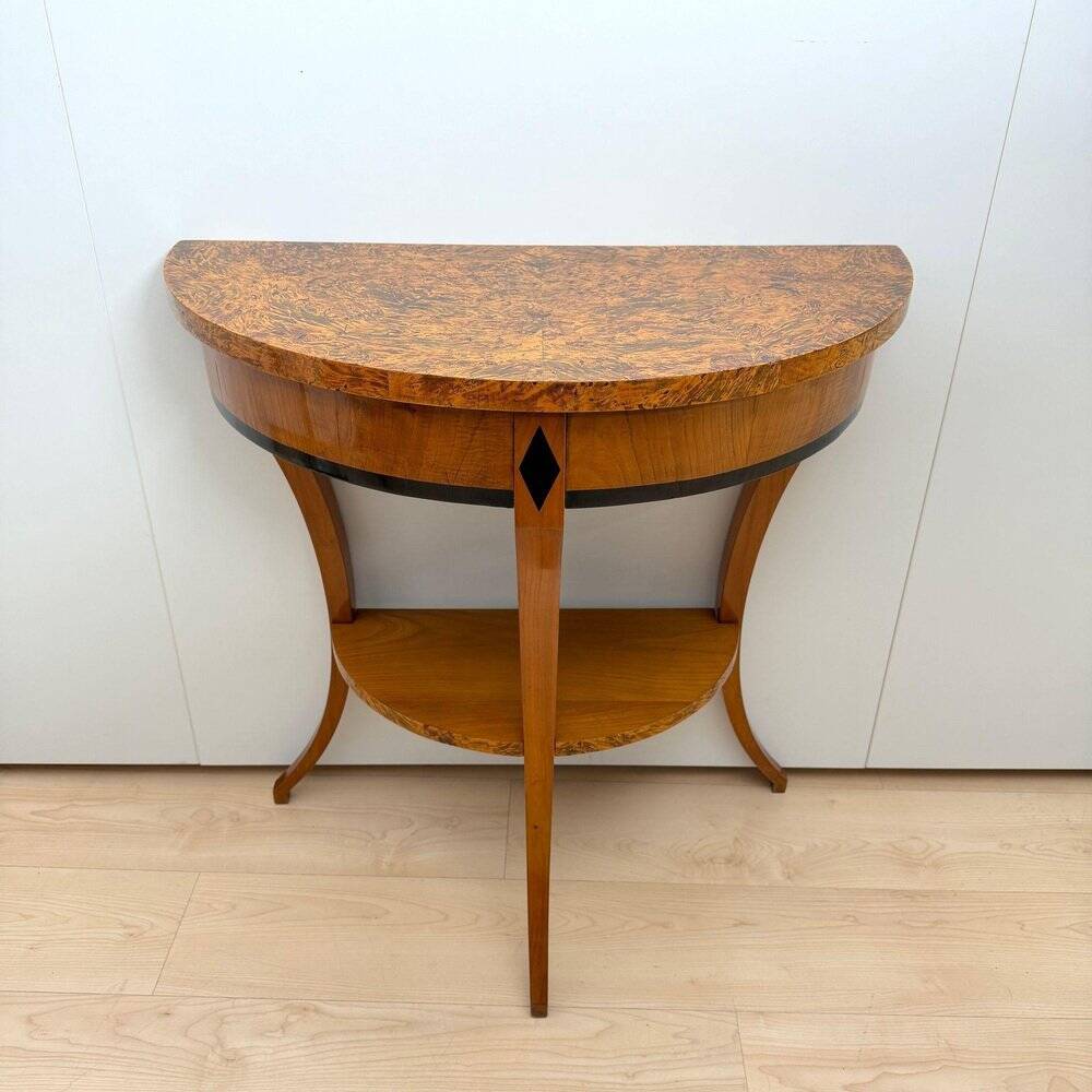 Biedermeier demi-lune console in cherry wood & birch wood, Franconia, 1830