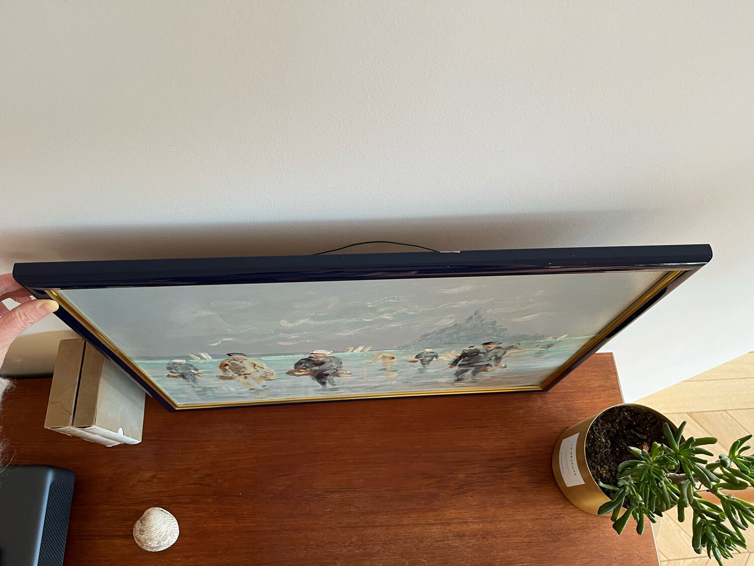 Oil on panel, Fishermen in the bay of Mont Saint Michel