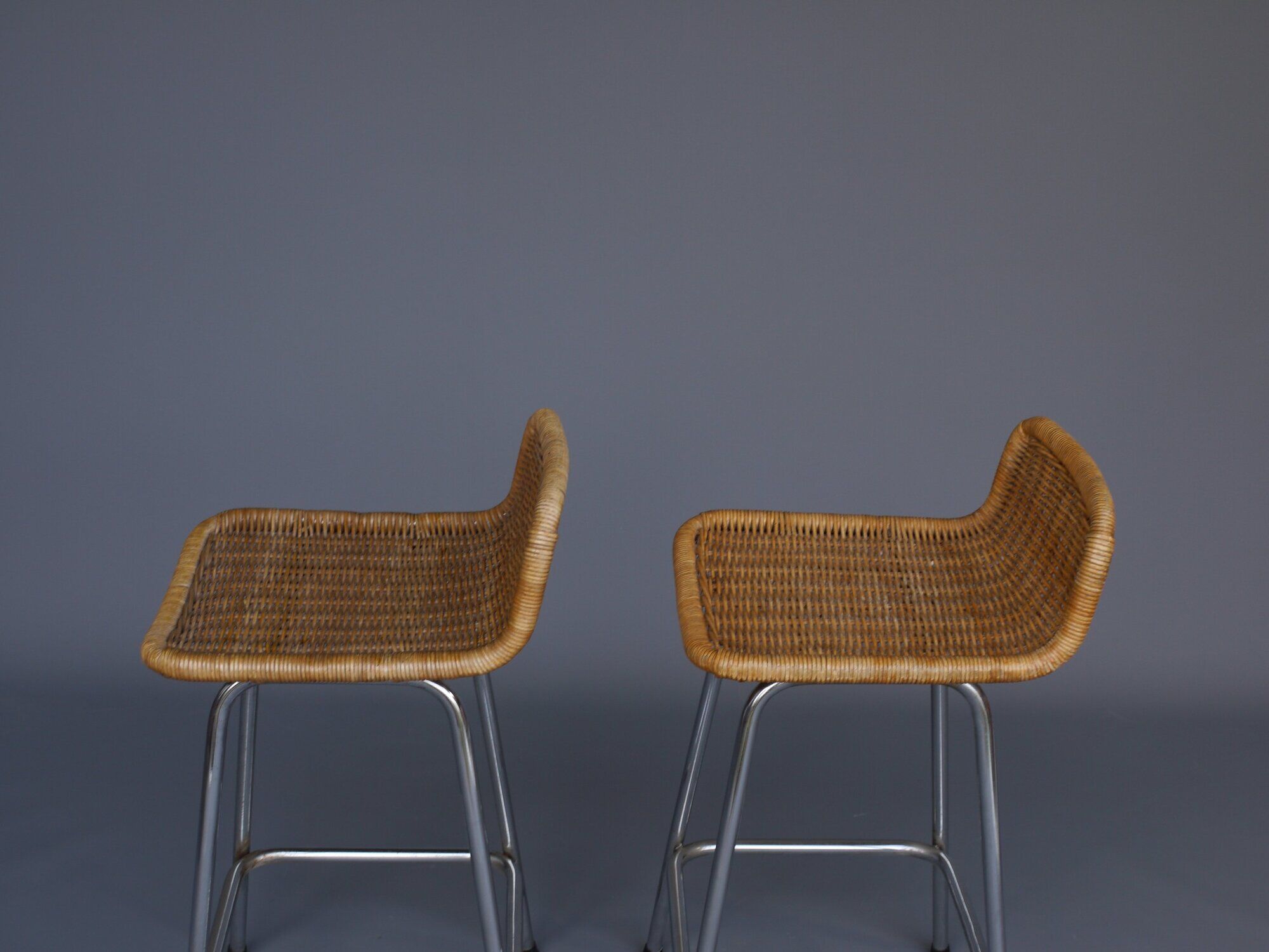 Chromed steel and rattan bar stools from Rohé Noordwolde, 1960s, Set of 2