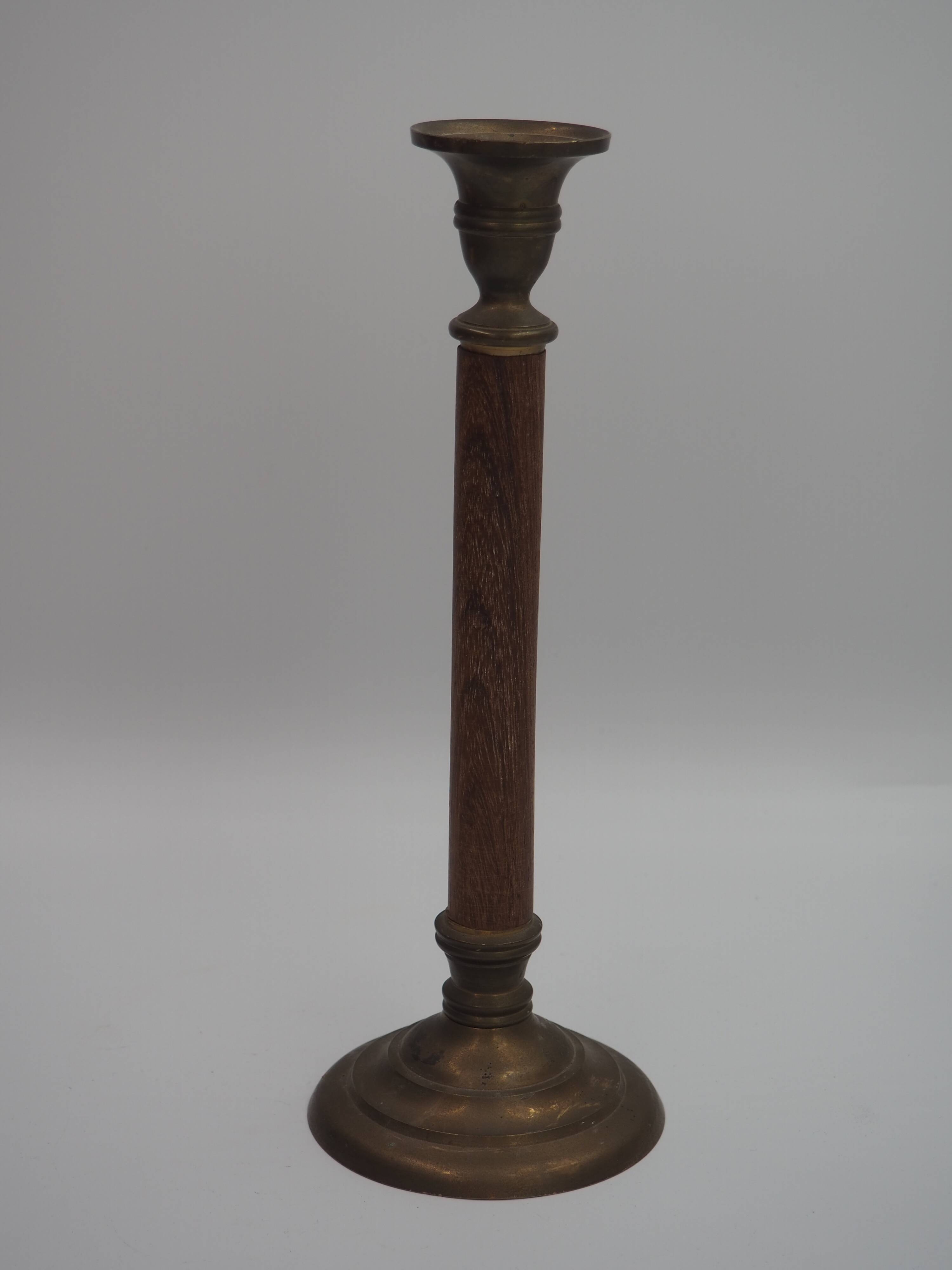 Wood and brass candle holder