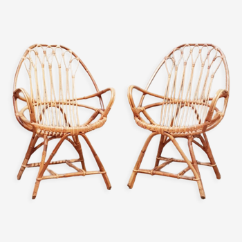Paire de fauteuils en rotin vintage